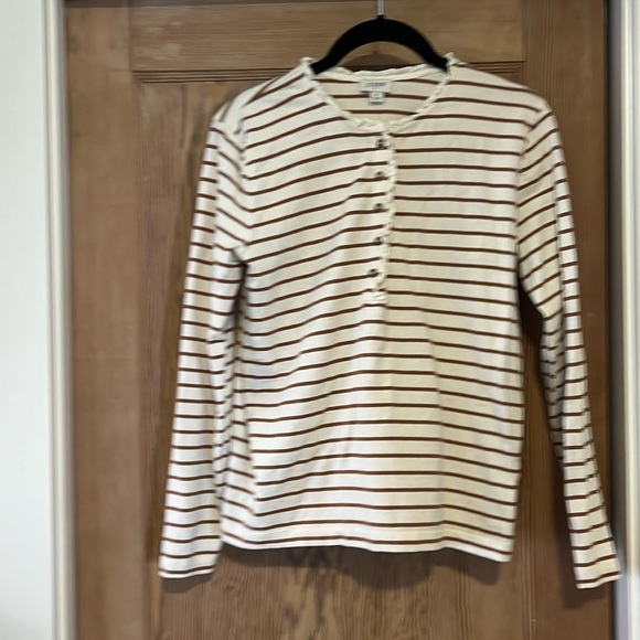 Jcrew tan stripe frill Henley, size Small - Picture 1 of 1